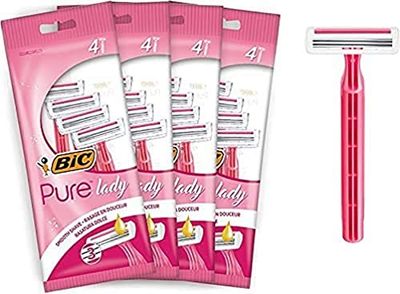 BIC Pure 3-Blade Lady Razor with Lubricating Strip for a Smooth Glided Shave With An Easy Grip Handle, Pack of 4