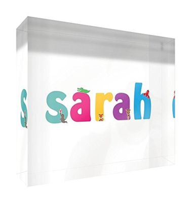 Little Helper Souvenir Décoratif en Acrylique Transparent Poli comme Diamant Style Illustratif Coloré avec le Nom de Jeune Fille Sarah 14,8 x 21 x 2 cm Grand
