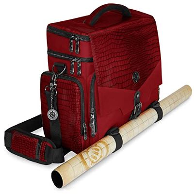 ENHANCE DND Bag - Bolsa de Accesorios RPG Dungeons and Dragons con Almacenamiento de minis, Soporte para Alfombrillas, Bolsillos para Dados, se Adapta a 4-8 Libros, Rojo dragón, Personalizable