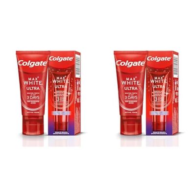 COLGATE Max White Ultra Active Foam Pasta de Dientes Blanqueadora con Flúor, 50ml, Dentífrico Blanqueador Seguro con el Esmalte, Dientes más Blancos en Sólo 3 Días*, Elimina Manchas Profundas*