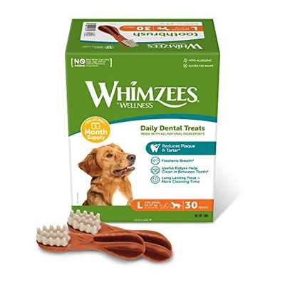 WHIMZEES By Wellness Tandenborstel, kauwstangen voor grote honden voor tandverzorging, maat L, 30 stuks (maandverpakking), zonder toegevoegde suiker, graanvrij, natuurlijk, vetarm