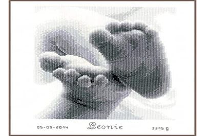 VERVACO Kit Punto Croce Contato Piccoli Piedini da Bambino Annuncio Nascita Punto Croce ca. 18 x 20 cm Regalo Personalizzato Set Fai da Te attività Creative Adulti Benvenuto Bambino Cross Stitch