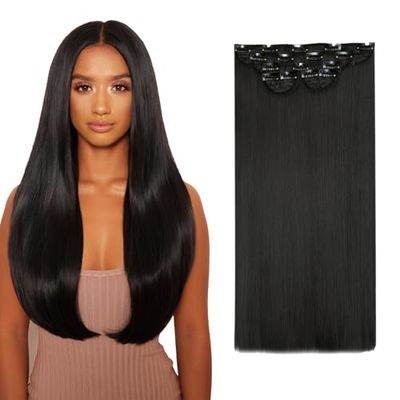 Lullabellz Lot de 5 extensions de cheveux raides super épais à clipser, 55,9 cm de long, noir naturel