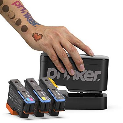 Prinker S Temporary Tattoo Device Package for Your Instant Custom Temporary Tattoos with Premium Cosmetic Full Color + Black Ink - Compatible w/iOS & Android devices.