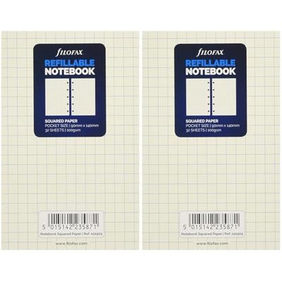 Filofax Pocket Squared Notes for Refillable Notebook - White (Pack of 2)