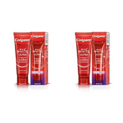 Colgate Max White Ultra Active Foam Teeth Whitening Toothpaste 75ml, Whiter Teeth in 3 Days*, Enamel Safe for Daily use, removes deep Stains*, Fluoride whitening Toothpaste, clinically Proven