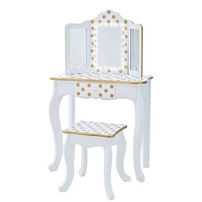 Fantasy Fields Coiffeuse Enfant en Bois Table Maquillage Miroir éclairage Tabouret Teamson TD-11670ML