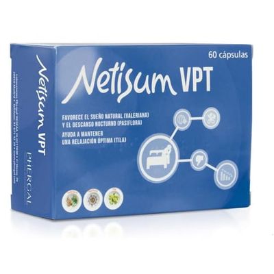Netisum VPT | Complemento alimentar que favorece o sono e o descanso noturno e promove o relaxamento | Com Valeriana, Passiflora e Tila, 60 cápsulas