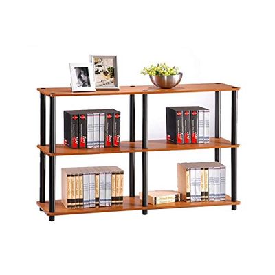 Furinno Turn-N-Tube Présentoir de Stockage Double Taille à 3 Niveaux, Cerisier Clair/Noir, Bois dense, Light Cherry/Black, One Size
