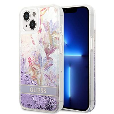 GUESS GUHCP14SLFLSU Funda rígida para 14 6.1 Pulgadas Flor Líquido Glitter Púrpura