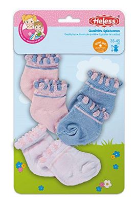 Heless 170 - Meias para bonecas, pastel, branco, rosa e azul, 3 pares, tamanho 35 - 45