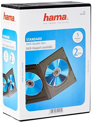 Hama Boîtier Double (pour DVD, Convient également aux CD et disques Blu-Ray, avec Film pour l'insertion de la Jaquette, Lot de 5) Noir