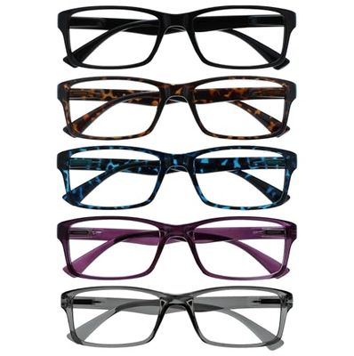 The Reading Glasses Company La Compañía Gafas De Lectura Pack 5 Lectores Negro Marrón Azul Púrpura Gris Hombres Mujeres RRRRR92-12357 +1,50