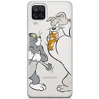 ERT GROUP mobiltelefonfodral för Samsung A12 / M12 originalt och officiellt licensierat Tom and Jerry mönster Tom i Jerry 001 Vit anpassad till formen på mobiltelefonen, gedeeltelijk transparant