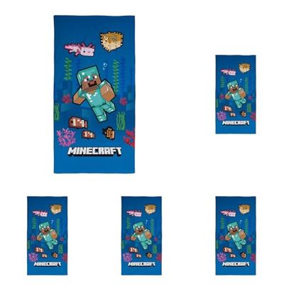 Character World Official Minecraft Towel | Super Soft Feel, Ocean Gaming Design | Perfect The Home, Bath, Beach & Swimming Pool | One Size 140cm x 70cm (Pack of 5)