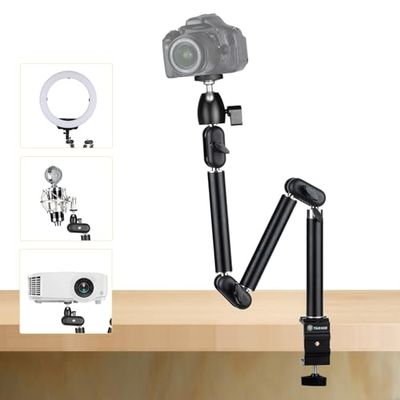 TARION Trípode Superior Montaje de Escritorio para cámara Brazo articulado Flexible de 360° con Tornillo de 3/8'' y Tornillo de 3/8'' a 1/4'' para cámaras DSLR Anillo de luz del proyector (M)