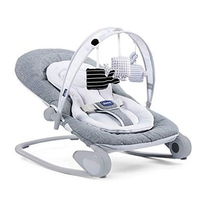 Chicco - Wipstoel Hooplà - 0 tot 18 kg - Verstelbaar naar Kinderstoel - Kantelbare Rugleuning - Inclusief Speelboog - 4 Wielen - Grijs (Titanium)