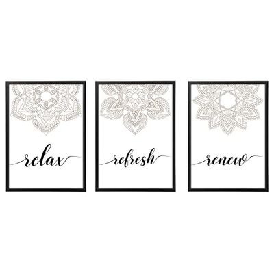 Set di 3 Quadri Moderni - Versione con Cornice o Poster - Verticale 3 Pezzi - Varie dimensioni Vari colori Made in Italy (60x90 cm, 3x Cornice Semplice Bianca, Mandala 008)