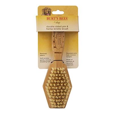 Burt's Bees for Dogs Dubbelzijdige hondenborstel met naald en hennepharen, beste multifunctionele hondenborstel ter vermindering van haaruitval, voor lang- en kortharige grote honden, bamboe