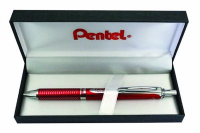 Pentel BL407B-BOX EnerGel Liquid Gel Roller Sterling met mat-rode behuizing, lijndikte 0,35 mm, kogeldiameter 0,7 mm, zwart