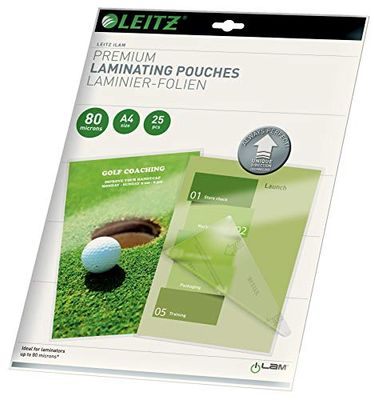 Leitz iLam Pouch per Plastificazione a Caldo, Lucida, Formato A4, con UDT, Spessore Pouch Premium (2 x 80 Micron), Confezione da 25, Transparente