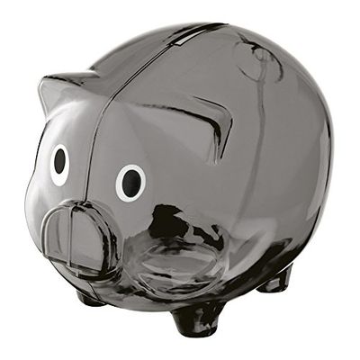 eBuyGB Transparent Plastic Piggy Money Savings Box Pig Coin Bank for Girls & Boys, Birthday Gift for Kids, Black, One Size