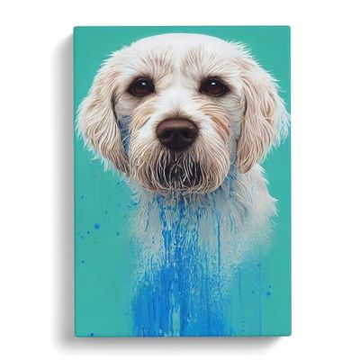 Dog In Paint Teal, Grey, Blue Canvas Print for Living Room Bedroom Home Office Décor, Wall Art Picture Ready to Hang, 30x20 Inch (76x50 cm)