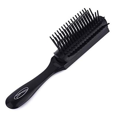 Fine Lines Brosse à cheveux à 5 rangées pour homme et femme - Coussin en caoutchouc noir - Idéal pour les cheveux bouclés ou fins et les extensions de cheveux - Compagnon de voyage parfait - Design