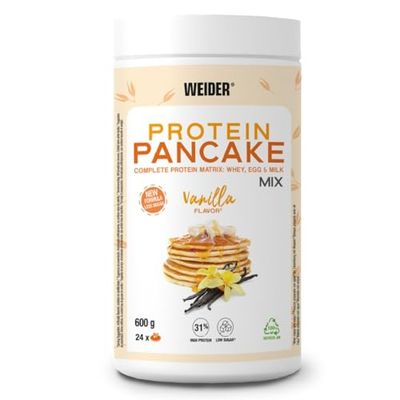 Weider Protein Pancake Mix. Tortitas De Harina De Avena Integral, Enriquecidas Con Proteinas. Sabor Vainilla, color Blanco, 600 ml