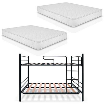 DUÉRMETE ONLINE - Set letto a castello metallico junior completo + 2 materassi viscoelastici Comfortvisco reversibile, grigio, 90 x 190