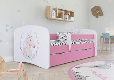 KOCOT KIDS Lit babydreams 2 Rose Cheval : Tiroir, Matelas, Barrière de sécurité Inclus Jour, Bois d'ingénierie, 1 Personne