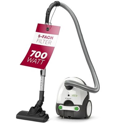 Bomann BS 9019 CB Stofzuiger 700W White Canister Vacuum Cleaner with Bag, 5-Way Micro Filter System, Automatic Cable Rewind