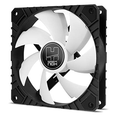 Nox H-FAN PRO -NXHUMMERHFANPROWN- Ventilateur pour boîtier PC 120 mm, fonction PMW, 7 pales, roulements hydrauliques, design silencieux optimisé, coins support en caoutchouc Blanc/Noir