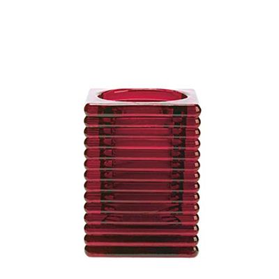 Spaas 6 Candle Holders Highlight Square Glass, Wine Red