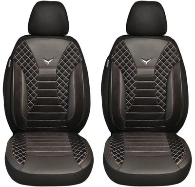 BREMER SITZBEZÜGE Housses de siège sur Mesure compatibles avec VW T6 Caravelle conducteur et Passager à partir de 2015 PS808 Noir / Coutures Blanches.