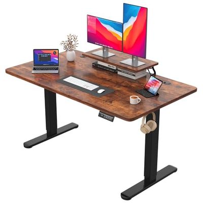 JUMMICO Bureau électrique réglable en Hauteur avec Support d'écran - 140 x 60 cm - Marron