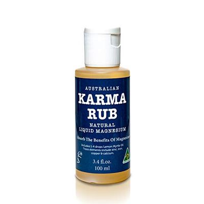 KARMA RUB Liquid Magnesium Oil -Stress Relief, Migraine and Sleeping Disorder Relief, Muscle Pain Relief - 100% Natural, Trace Minerals - Travel Size - 3.3oz 100ml