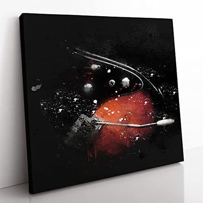 Electric Guitar in the Shadows Paint Splash Modern Canvas Wall Art Print Ready to Hang, Framed Picture for Living Room Bedroom Home Office Décor, 50x50 cm (20x20 Inch)