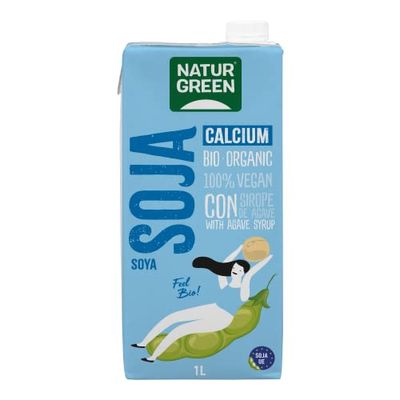 NaturGreen - Soja con Sirope de Agave BIO, Bebida de Soja Ecológica, Bebida Vegetal, Ingredientes Procedentes de Agricultura Ecológica, Sin Gluten, Sin Lactosa, Sin Huevo, Contiene 1 L