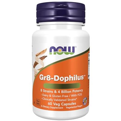 Now Foods, Gr8-Dophilus (Cultivos de Bacterias Buenas), 60 Cápsulas veganas, Probado en Laboratorio, Sin Gluten, No GMO, Vegetariano