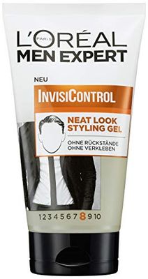 L'Oréal Men Expert Neat Look Styling Gel for Men, Hair Gel for Nourished and Natural Hair Styling, Men's Hair Styling for a Matte Finish, InvisiControl, 1 x 150 ml