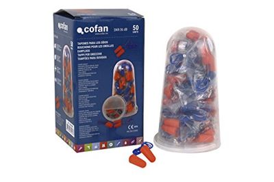 Cofan Tampões de proteção auditiva, conjunto de 50 ou 10 unidades, tampões descartáveis com cordão laranja