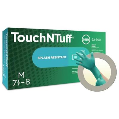 Luvas descartáveis de nitrilo em pó Ansell TouchNTuff 92-500 com certificação alimentar, alta resistência química, proteção mecânica, luvas de segurança profissional, verdes, L (100 luvas)