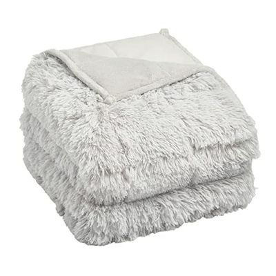 Sienna Couverture lestée réversible en Polaire Douce à Poils Longs pour Adultes - Argenté - 125 x 150 cm - 4 kg
