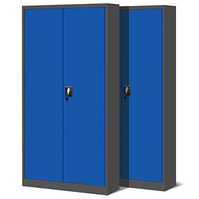 Jan Nowak Conjunto de 2 armários de escritório arquivador de ferramentas metálico 4 prateleiras com revestimento de pó pode ser fechado 195 cm x 90 cm x 40 cm (azul antracite)