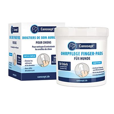 Canosept Doigtiers Oreille Chien 50 Unités - Nettoyant Oreille Chien - Bon Soin et Hygiène des Oreilles des Chiens - Enlève la Saleté et le Cérumen - avec Effet Désodorisant - Produit Oreille Chien