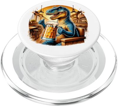 Funny T-Rex Dino Drinking Beer for Men's Day PopSockets PopGrip for MagSafe