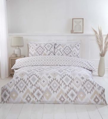 Rapport home Reversible Duvet Cover Set Single Bedding Set (135 x 200 cm) - Ikat Print Soft and Easycare Bedding with Natural Woven Look Breathable & Lightweight Boho Style With Secure Snap Closure