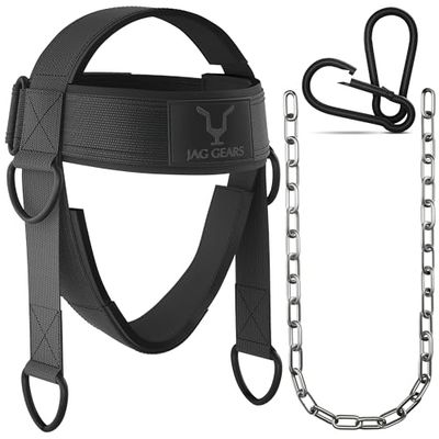 JAG GEARS Allenamento Collo Imbracatura – Collo Trainer 7 Mm Neoprene Imbottito Con Catena in Acciaio Regolabile Lunga 110 Cm Per Palestra, Corsa, Boxe, Allenamento Del Collo