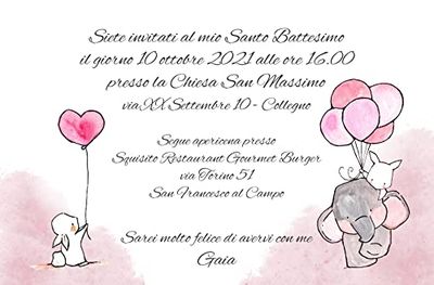 Inviti battesimo elefantino - partecipazioni battesimo bimba rosa 10 biglietti 12x18 centimetri